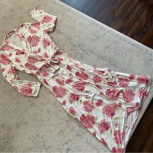 NorthStyle Soft Bamboo Knit Wrap Robe Floral Print Small Medium Long Maxi